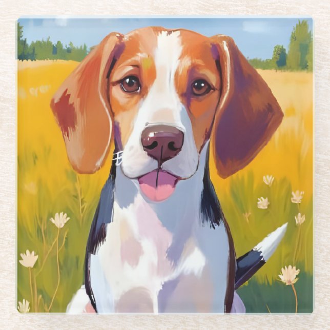 Posavasos De Vidrio Beagle Dog Watercolor Pet Painting (Anverso)