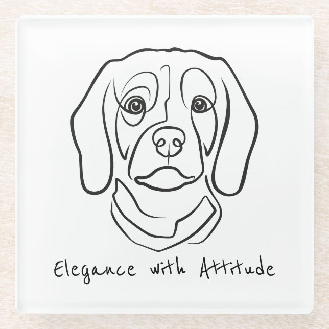 Posavasos De Vidrio Beagle Line Art, Elegance with Attitude (Anverso)