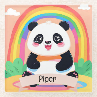 Posavasos De Vidrio Bebé lindo Panda Rainbow
