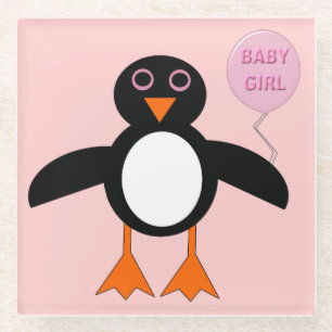 Posavasos De Vidrio Bebé Rosa Cute Chica Pingüino