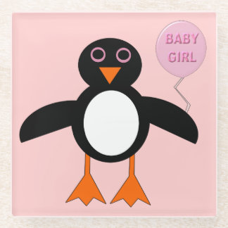 Posavasos De Vidrio Bebé Rosa Cute Chica Pingüino