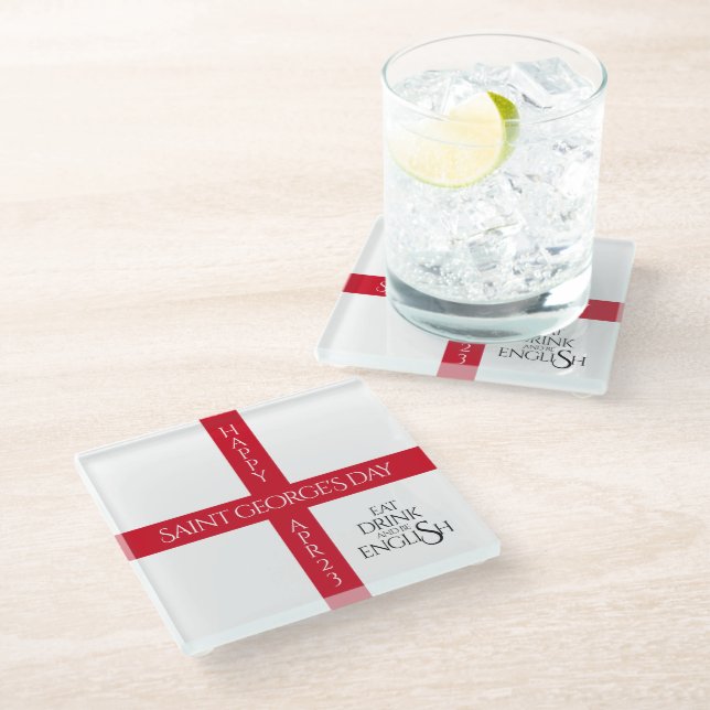 Posavasos De Vidrio Bebe y sé inglés con la bandera de St George (Angular)