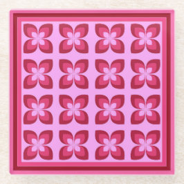 Posavasos De Vidrio Bebida del patrón de flor rosa retro