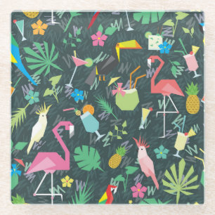 Posavasos De Vidrio Bebidas De Aves Tropicales: Vibrantes Sin Mar.