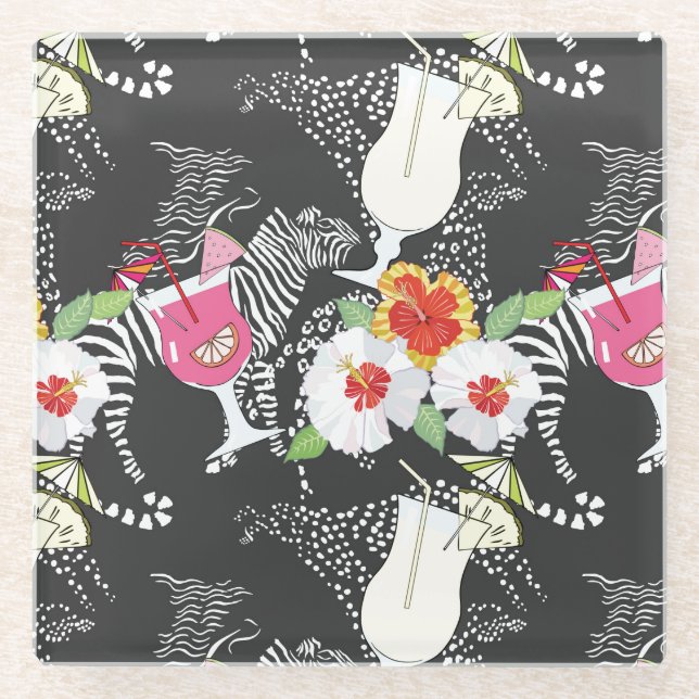 Posavasos De Vidrio Bebidas tropicales con los animales (Anverso)