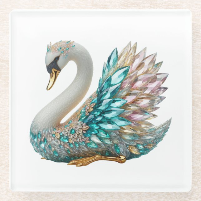 Posavasos De Vidrio Bedazzled Diamond Swan Gold Crystal Bling (Anverso)