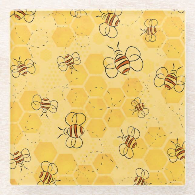 Posavasos De Vidrio Bee Buzzing Honey Bees Cute (Anverso)