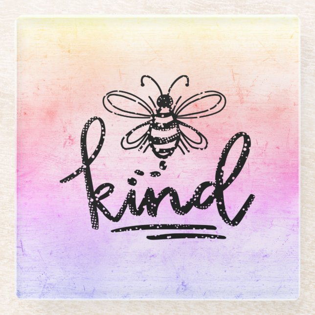 Posavasos De Vidrio Bee Kind Rainbow Ombre (Anverso)