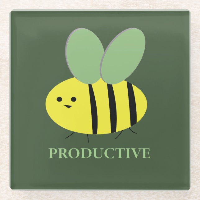 Posavasos De Vidrio Bee Productive, Green (Anverso)
