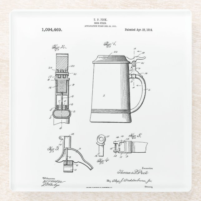 Posavasos De Vidrio Beer Stein Patent (Anverso)