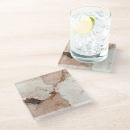 Posavasos De Vidrio Beige and White Stone Marble Effect