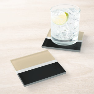 Posavasos De Vidrio Beige Black Abstract Stripe
