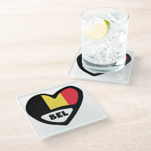 Posavasos De Vidrio Bélgica Código de país Bandera Corazón BEL