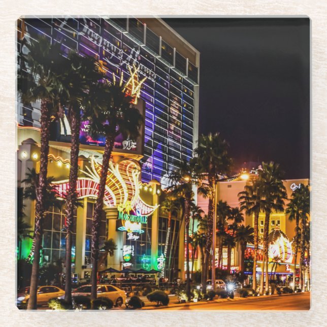 Posavasos De Vidrio Bella franja de Las Vegas de noche (Anverso)