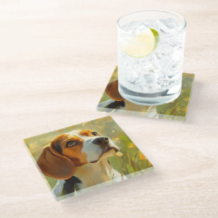 POSAVASOS DE VIDRIO BELLA PINTURA DE UN PERRO DE BEAGLE
