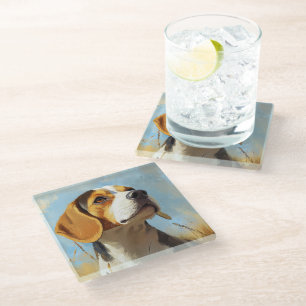 POSAVASOS DE VIDRIO BELLA PINTURA DE UN PERRO DE BEAGLE