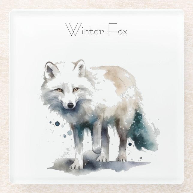 Posavasos De Vidrio Belleza ártica: personalizado de Winter Fox (Anverso)