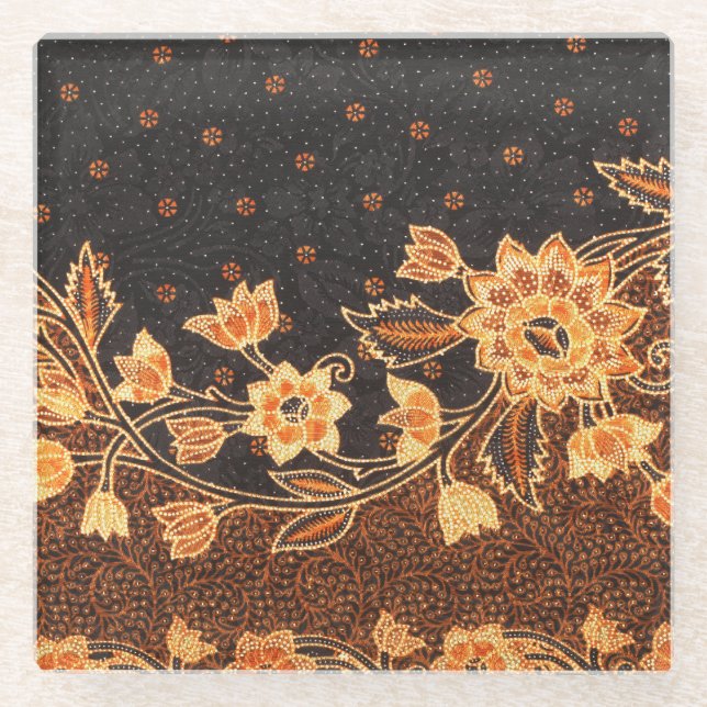 Posavasos De Vidrio Belleza de arte batik indonesio malasio (Anverso)