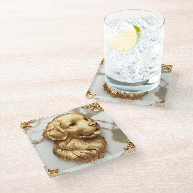 Posavasos De Vidrio Belleza de mármol refinada de Golden Retriever (Angular)