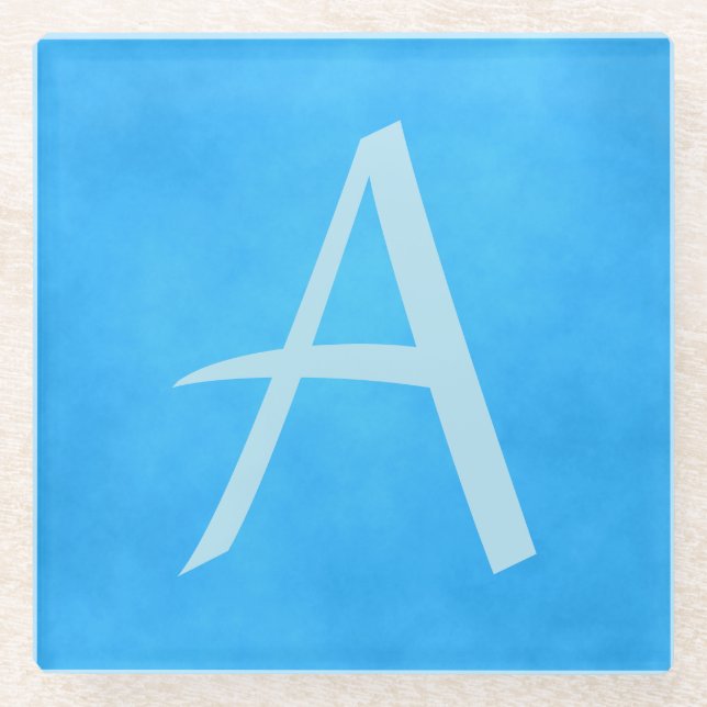 Posavasos De Vidrio Belleza en monograma azul (Anverso)