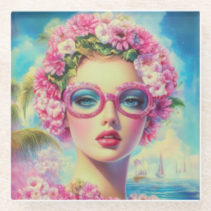 Posavasos De Vidrio Belleza tropical retro