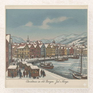 Posavasos De Vidrio Bergen, Noruega Coaster de Navidad