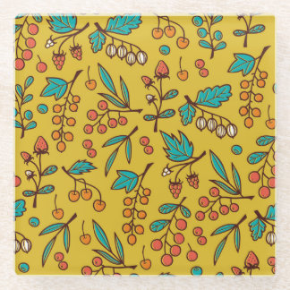 Posavasos De Vidrio Berries en ramas, patrón de naturaleza sin fisuras