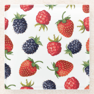 Posavasos De Vidrio Berries Realistas Delicioso Patrón Sin Marea