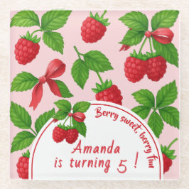Posavasos De Vidrio Berry Sweet Raspberry Kids Birthday Fiesta -