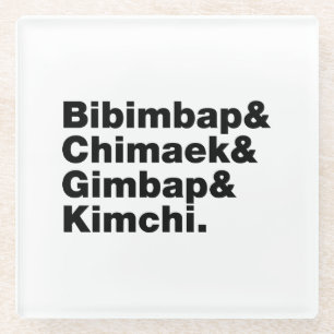 Posavasos De Vidrio Bibimbap y Chimaek, Gimbap y Kimchi. Alimentos cor