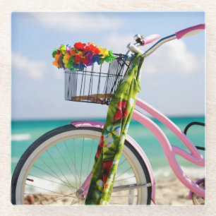 Posavasos De Vidrio Bicicleta en la playa el Miami, la Florida