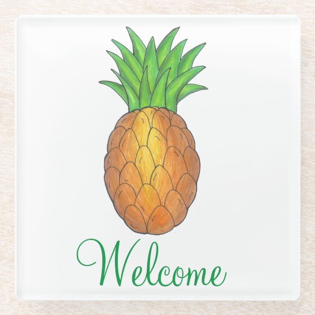 Posavasos De Vidrio Bienvenidos A Casa Pineapple Hospitality (Anverso)