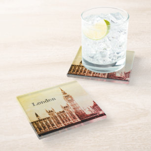 Posavasos De Vidrio Big Ben Clock & London, Westminster / vintage Rein