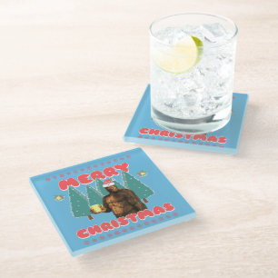 Posavasos De Vidrio Bigfoot Divertido - Feliz Navidad