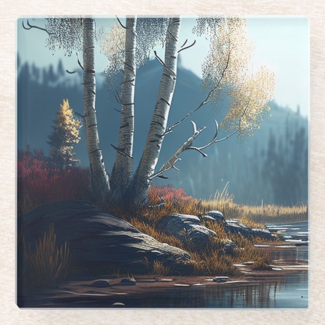 Posavasos De Vidrio Birches Northern Ireland Round, Birch View (Anverso)