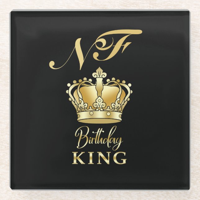 Posavasos De Vidrio Birthday King Gold Crown Royal Monogram Luxury (Anverso)