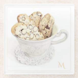 Posavasos De Vidrio BISCOTTI Soporte para vaso de bebidas + Inicial
