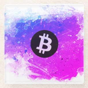 Posavasos De Vidrio Bitcoin Acuarela (Estilo 6 - Miami Beach)