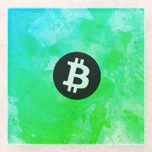 Posavasos De Vidrio Bitcoin Acuarela (Estilo $ - Green Day)