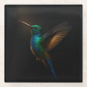 Posavasos de vidrio Black 4 Luxe, colibrí en vuelo