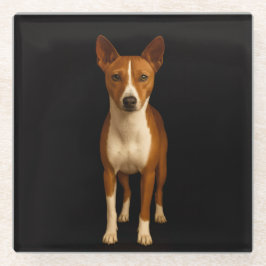 Posavasos De Vidrio Black 4 Luxe Glass coaster, Classy Basenji Dog