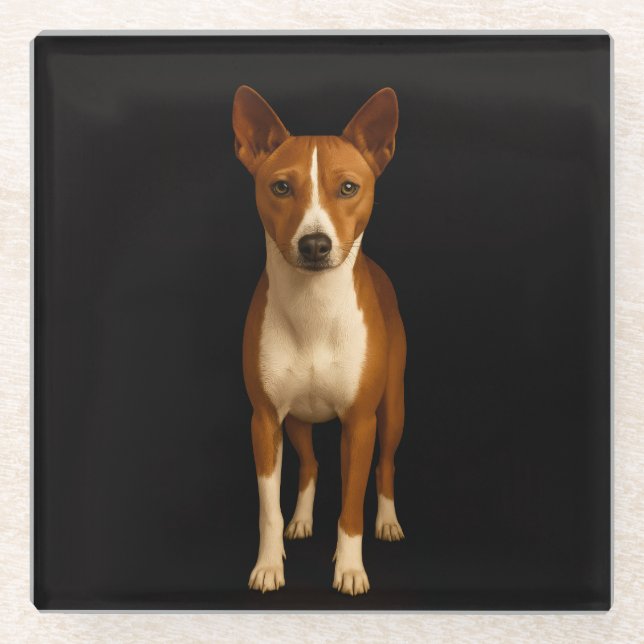 Posavasos De Vidrio Black 4 Luxe Glass coaster, Classy Basenji Dog (Anverso)