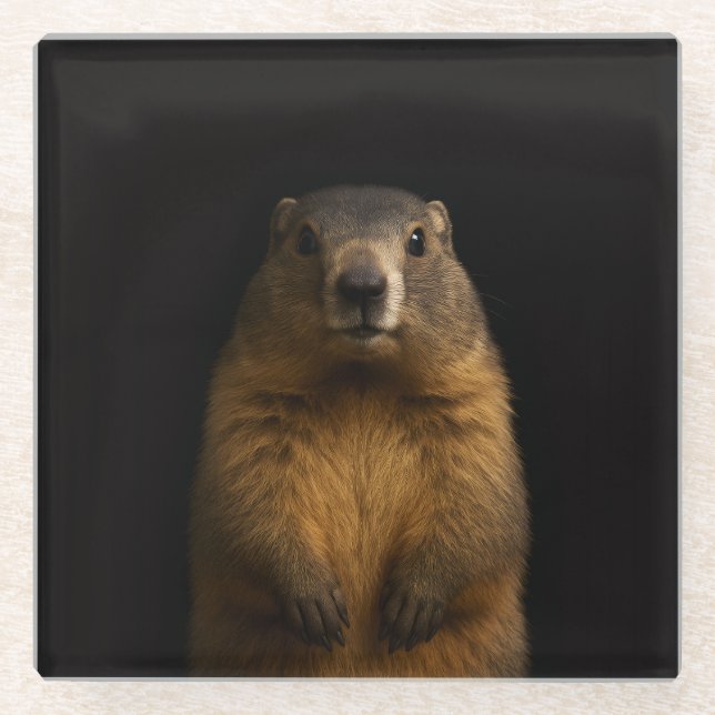 Posavasos De Vidrio Black 4 Luxe Glass coaster, Fluffy Marmot (Anverso)