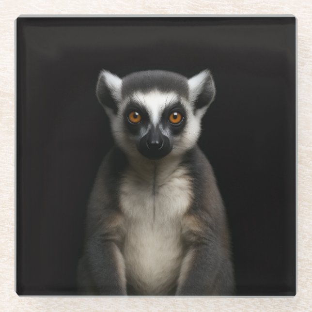 Posavasos De Vidrio Black 4 Luxe Glass coaster, Gentle Lemur (Anverso)