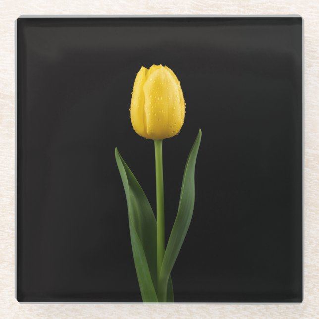 Posavasos De Vidrio Black 4 Luxe Glass coaster, Golden Yellow Tulip (Anverso)