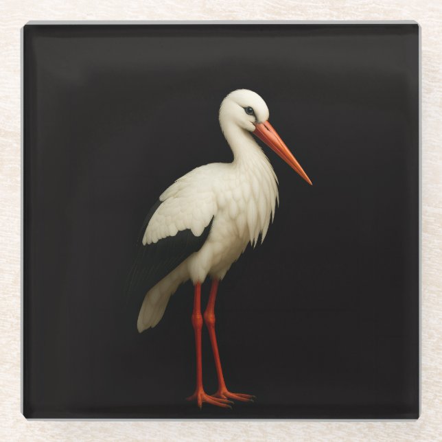 Posavasos De Vidrio Black 4 Luxe Glass coaster, Graceful Stork (Anverso)