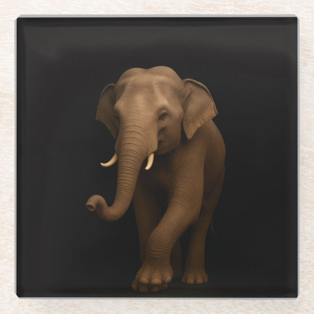 Posavasos De Vidrio Black 4 Luxe Glass coaster, Indian Elephant (Anverso)