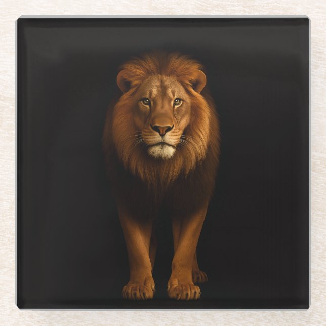 Posavasos De Vidrio Black 4 Luxe Glass coaster, Majestic Lion (Anverso)