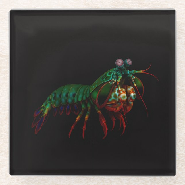 Posavasos De Vidrio Black 4 Luxe Glass coaster, Mantis Shrimp (Anverso)