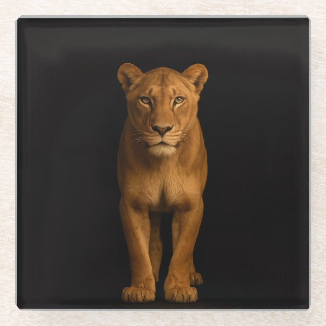 Posavasos De Vidrio Black 4 Luxe Glass coaster, Noble Lioness (Anverso)